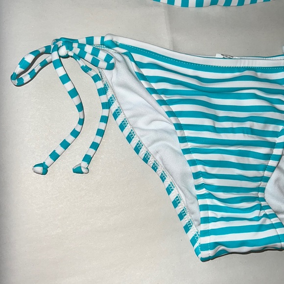BIKINI LAB, Ladies 2 Piece Bikini, Teal & White Stripes, Tie Back, NWT, Small - Picture 3 of 5